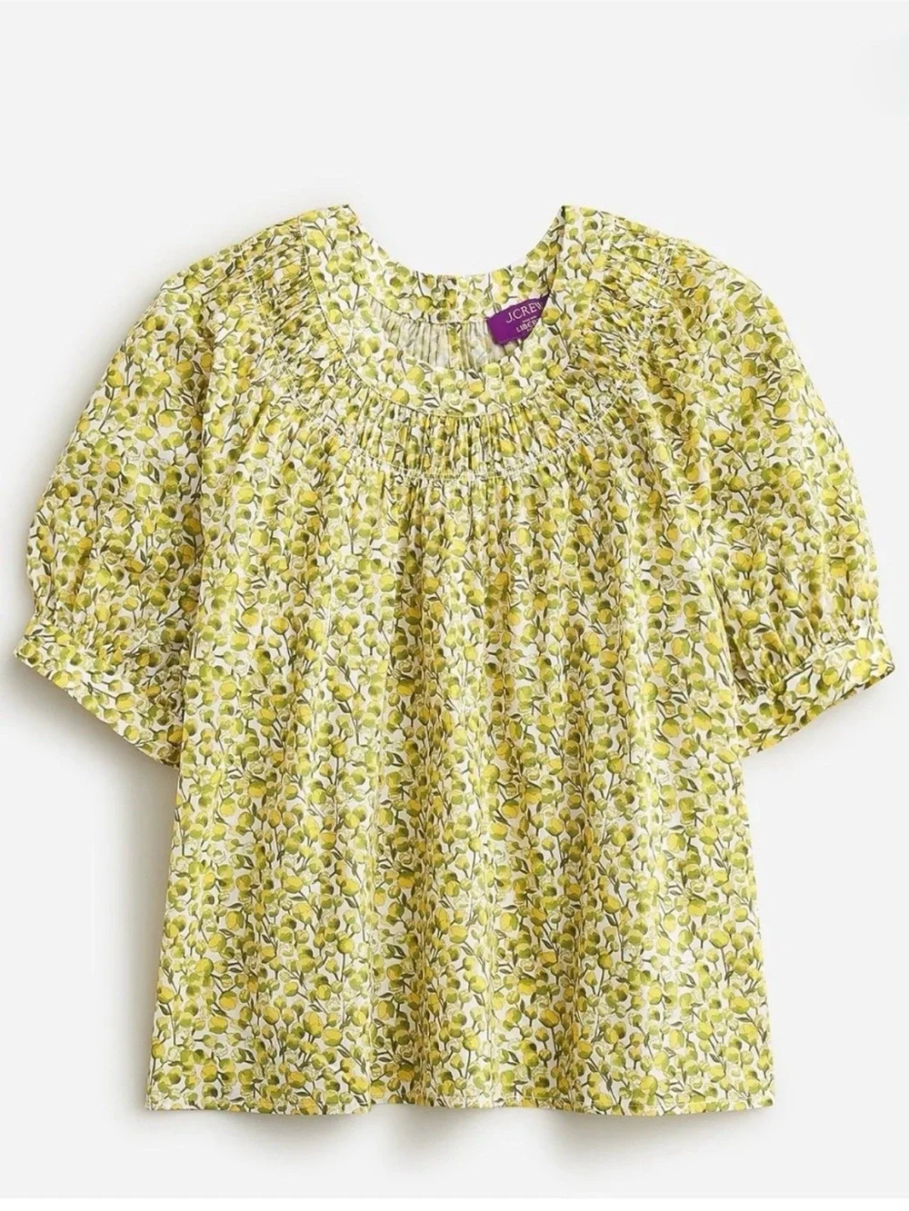 J. Crew High-neck Puff-sleeve Smock Top in Liberty Eliza's Yellow Fabric, Size L